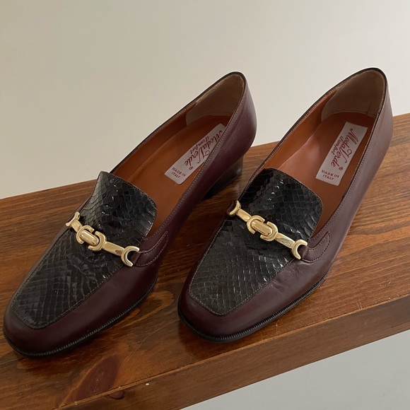 Brown and snakeskin Italian loafers 6 1/2 - Picture 3 of 13